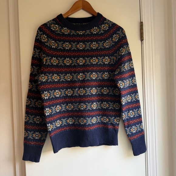 J. Crew Fair Isle Knit Sweater 100% Lambswool Blue Multi XS - Picture 1 of 9